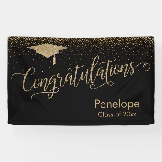 Gefeliciteerd Gold Confetti Afstuderen Black Spandoek (Horizontaal)