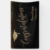 Gefeliciteerd Gold Confetti Afstuderen Black Spandoek (Verticaal)