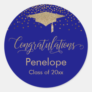 Gefeliciteerd Gold Confetti Afstuderen Blue Ronde Sticker