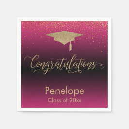 Gefeliciteerd Gold Confetti Afstuderen Hot Pink Servet