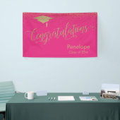 Gefeliciteerd Gold Confetti Afstuderen Hot Pink Spandoek (Beurs)