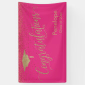Gefeliciteerd Gold Confetti Afstuderen Hot Pink Spandoek (Verticaal)