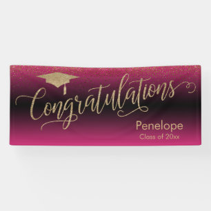 Gefeliciteerd Gold Confetti Afstuderen Hot Pink Spandoek