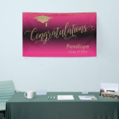 Gefeliciteerd Gold Confetti Afstuderen Hot Pink Spandoek (Beurs)