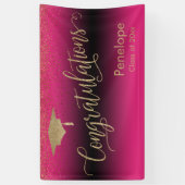 Gefeliciteerd Gold Confetti Afstuderen Hot Pink Spandoek (Verticaal)