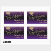 Gefeliciteerd Gold Confetti Afstuderen Paars Rechthoekige Sticker (Vel)