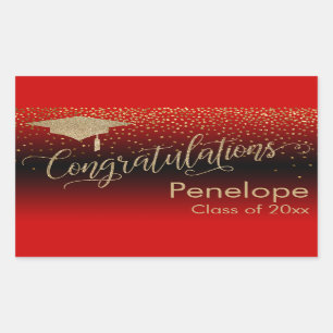 Gefeliciteerd Gold Confetti Afstuderen Red Rechthoekige Sticker