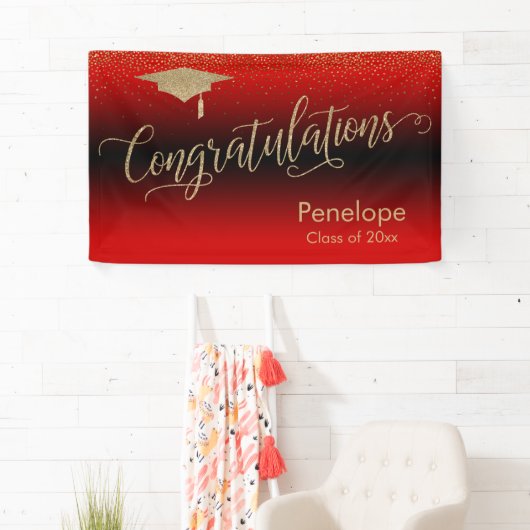 Gefeliciteerd Gold Confetti Afstuderen Red Spandoek (Insitu)
