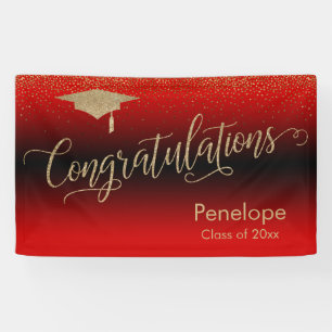 Gefeliciteerd Gold Confetti Afstuderen Red Spandoek