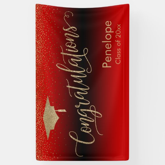 Gefeliciteerd Gold Confetti Afstuderen Red Spandoek (Verticaal)
