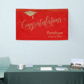 Gefeliciteerd Gold Confetti Afstuderen Red Spandoek (Beurs)