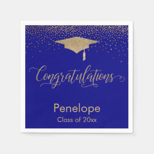 Gefeliciteerd Gold Confetti Graduation Cap Blauw Servet