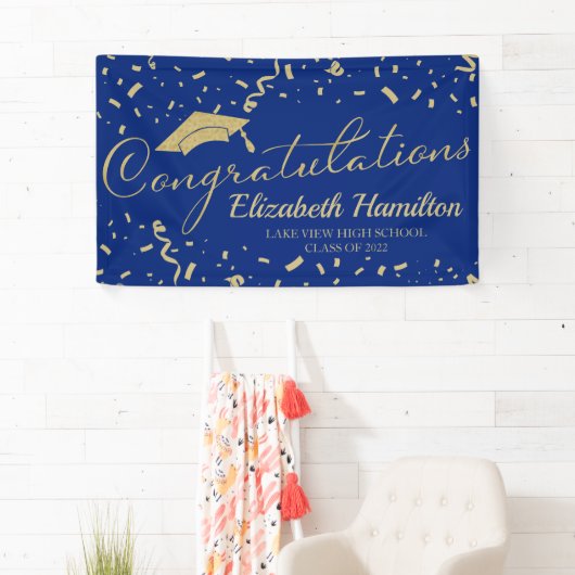 Gefeliciteerd, Gold en Blue Afstuderen Banner (Insitu)