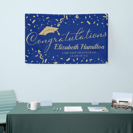 Gefeliciteerd, Gold en Blue Afstuderen Banner (Beurs)