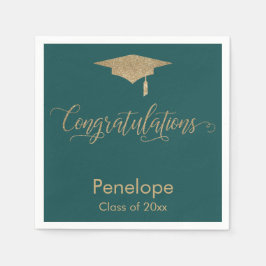 Gefeliciteerd Gold Glitter Graduation Cap Blauwgro Servet