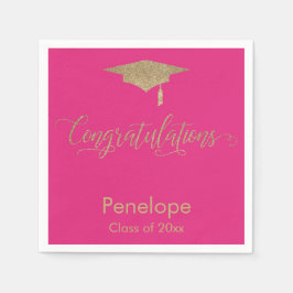 Gefeliciteerd Gold Glitter Graduation Cap Roze Servet