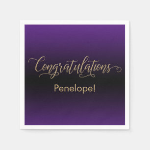 Gefeliciteerd Gold Glitter Paarse & Black Ombre Servet