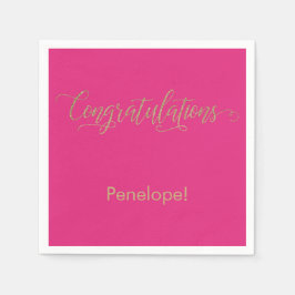 Gefeliciteerd Gold Glitter Typografie Hot Pink Servet