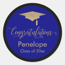 Gefeliciteerd Gold Graduation Cap Blauw Ronde Sticker