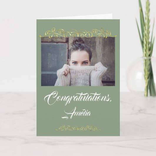 Gefeliciteerd Gold Ornament Foto Afstuderen Kaart (Voorkant)