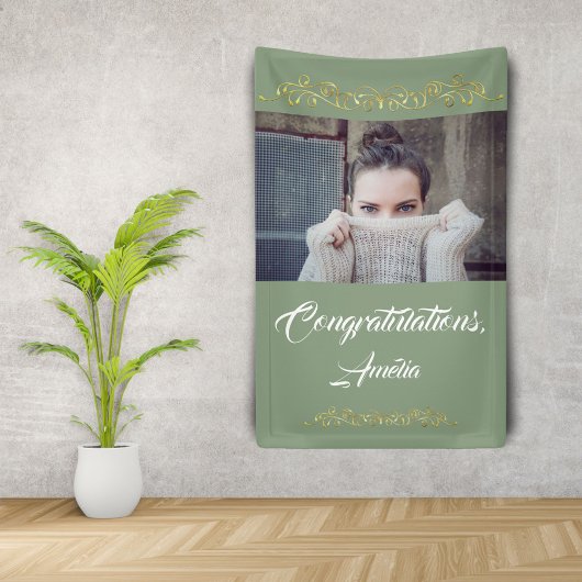 Gefeliciteerd Gold Ornament Foto Afstuderen Spandoek