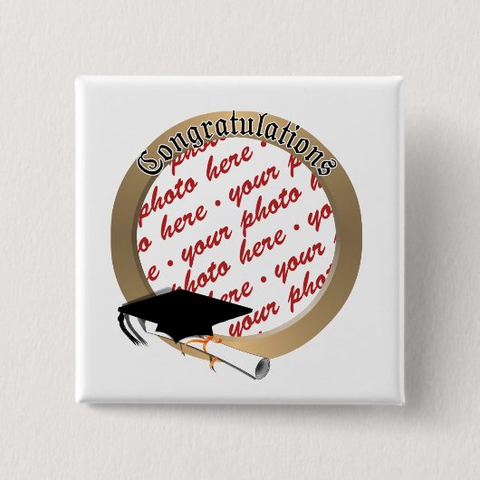 'Gefeliciteerd' Gold Photo Lijst Vierkante Button 5,1 Cm (Voorkant)