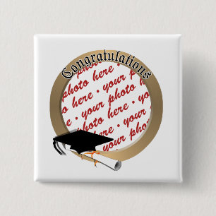 'Gefeliciteerd' Gold Photo Lijst Vierkante Button 5,1 Cm