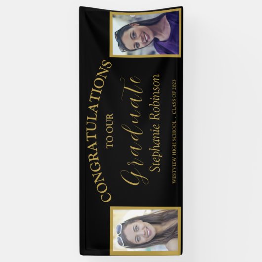 Gefeliciteerd Gold Script 2 Photo Afstuderen Spandoek (Verticaal)