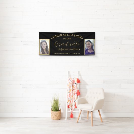 Gefeliciteerd Gold Script 2 Photo Afstuderen Spandoek (Insitu)