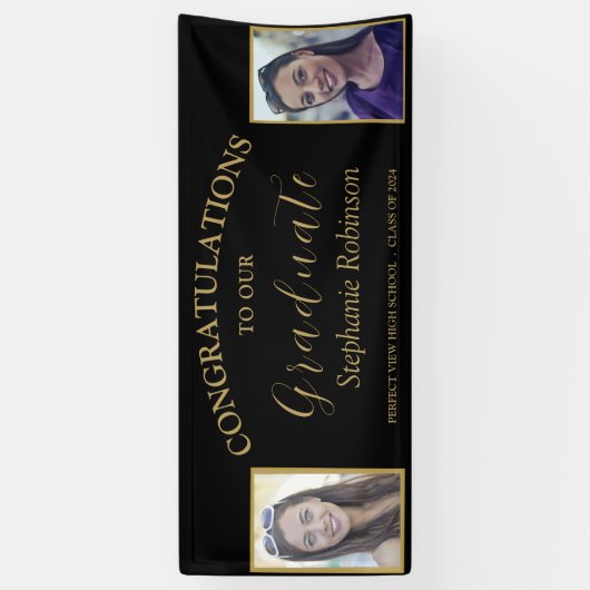 Gefeliciteerd Gold Script 2 Photo Afstuderen Spandoek (Verticaal)