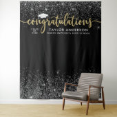 Gefeliciteerd Gold Script Black Graduation Party Wandkleed (In situ)