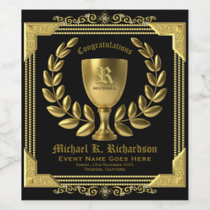 Gefeliciteerd Golden Cup Laurel Wreath Monogram Wijn Etiket