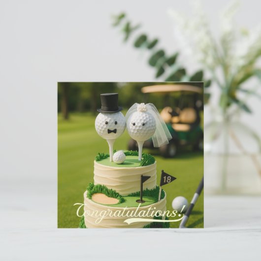 Gefeliciteerd Golf met goudbruid en bruidegom (Staand voorkant)