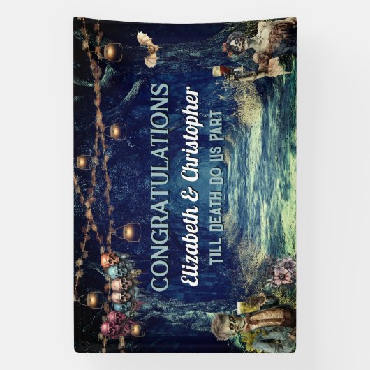Gefeliciteerd Gothic Halloween bruiloft Spandoek (Verticaal)