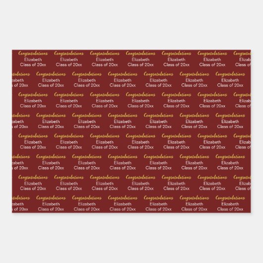 Gefeliciteerd Goud Donkerrood Klasse van 20xx Naam Inpakpapier Vel (Voorkant 2)
