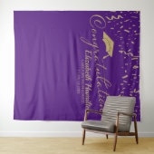 Gefeliciteerd Goud Paarse Afstudeerbackdrop Wandkleed (In Situ (horizontaal))