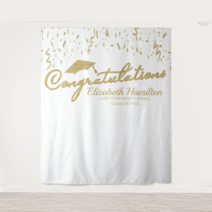 Gefeliciteerd Gouden En Witte Afstudeerachtergrond Wandkleed