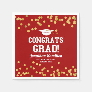 Gefeliciteerd Grad Rood Gouden Confetti Grad Feest Servet