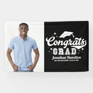 Gefeliciteerd Grad Zwart Afstudeerfeest Foto Spandoek