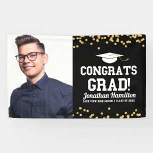 Gefeliciteerd Grad Zwart Gouden Grad Feest Foto Spandoek