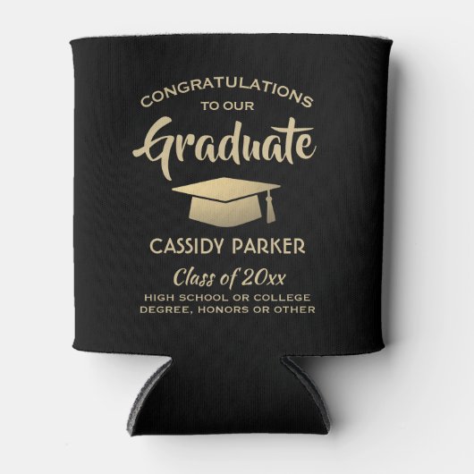 Gefeliciteerd Graduation Party Elegant Black and G Blikjeskoeler (Voorkant)