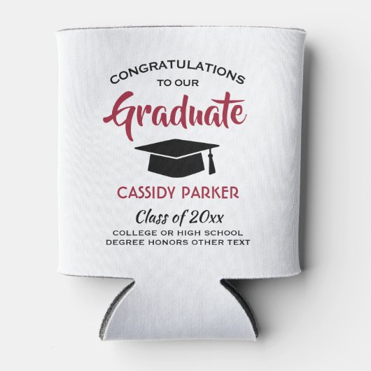 Gefeliciteerd Graduation Party Modern Red White en Blikjeskoeler (Voorkant)