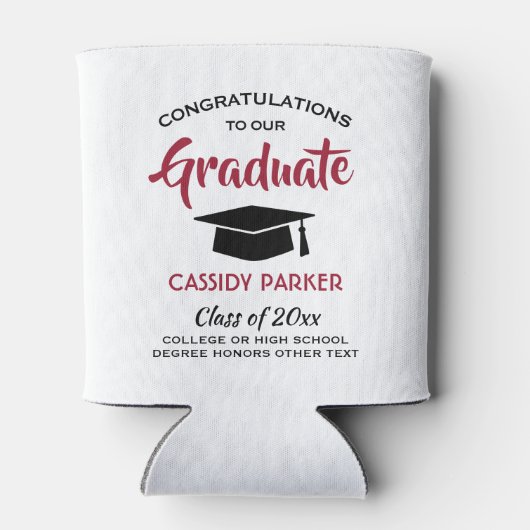 Gefeliciteerd Graduation Party Modern Red White en Blikjeskoeler (Achterkant)