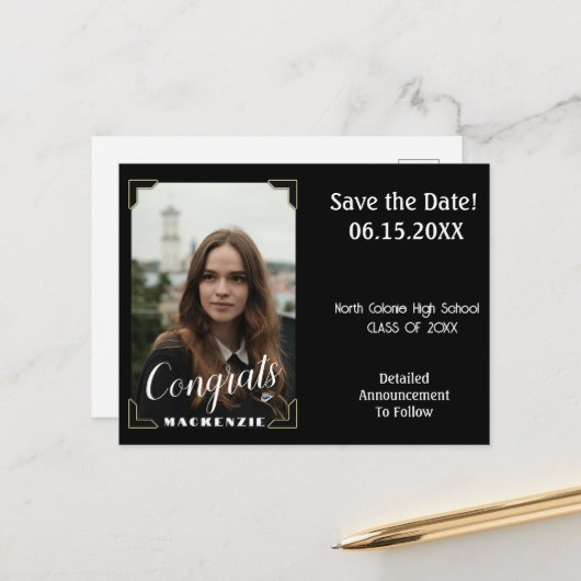 Gefeliciteerd Graduation Party Save The Date Kaart (Voorkant / Achterkant in situ)