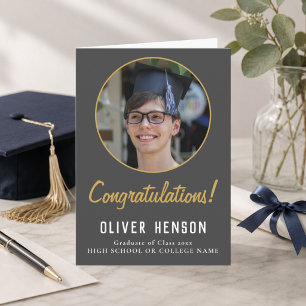 Gefeliciteerd Grijze Afgestudeerde Foto Afstuderen Kaart