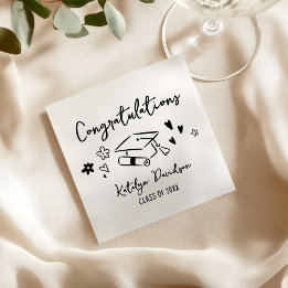 Gefeliciteerd Handgetekende Doodle Afstudeerfeest Servet