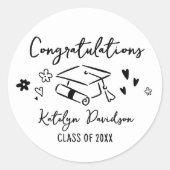 Gefeliciteerd Handgetekende Doodle Klas van 2026 Ronde Sticker (Voorkant)