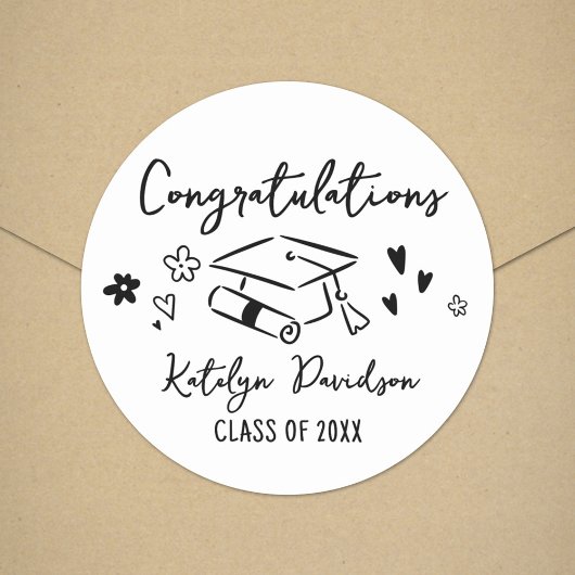 Gefeliciteerd Handgetekende Doodle Klas van 2026 Ronde Sticker