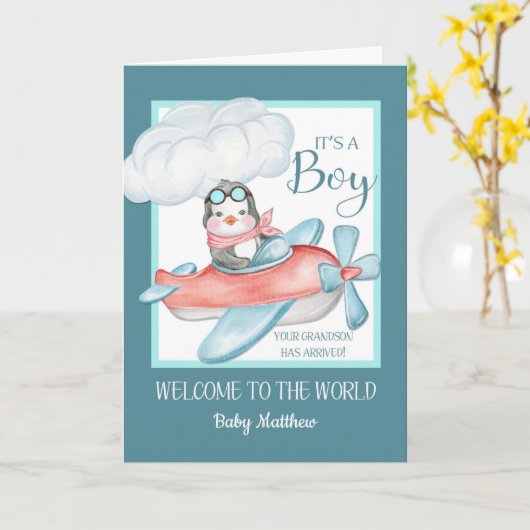 Gefeliciteerd Het is een Boy Grandson Custom Name Kaart (Gele Bloem)