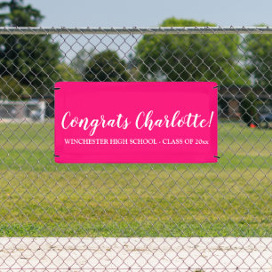 Gefeliciteerd hot pink custom script naam afstuder spandoek
